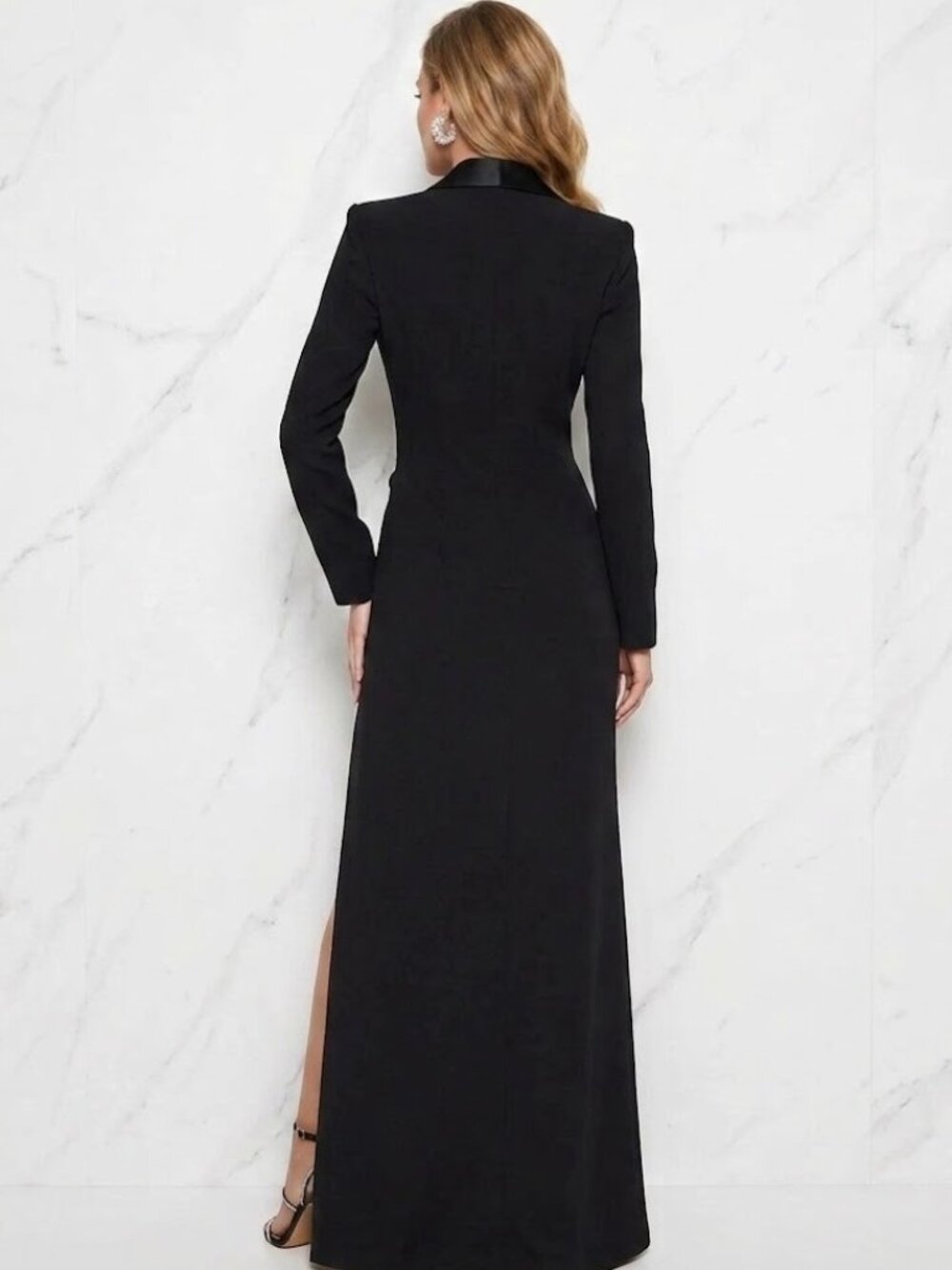 NWT BCBG MaxAzria Luciano Tuxedo Gown in Black Coat Jacket Dress 8 $498 - Picture 3 of 9